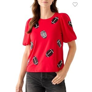 Mary Square Women's Red Football Print Short Sleeve Top - Georgia Bulldogs